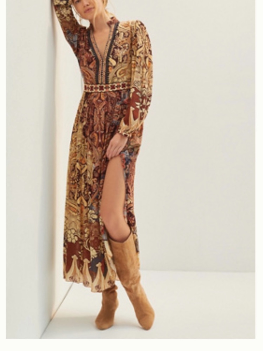 Anthropologie Paisley V-Neck Maxi Dress in Brown and Cream - Picture 4 of 6